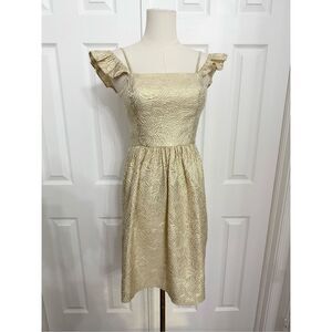 Lilly Pulitzer Womens Gold Metallic Leaf Jacquard Silk Kariana Mini Dress Size 0